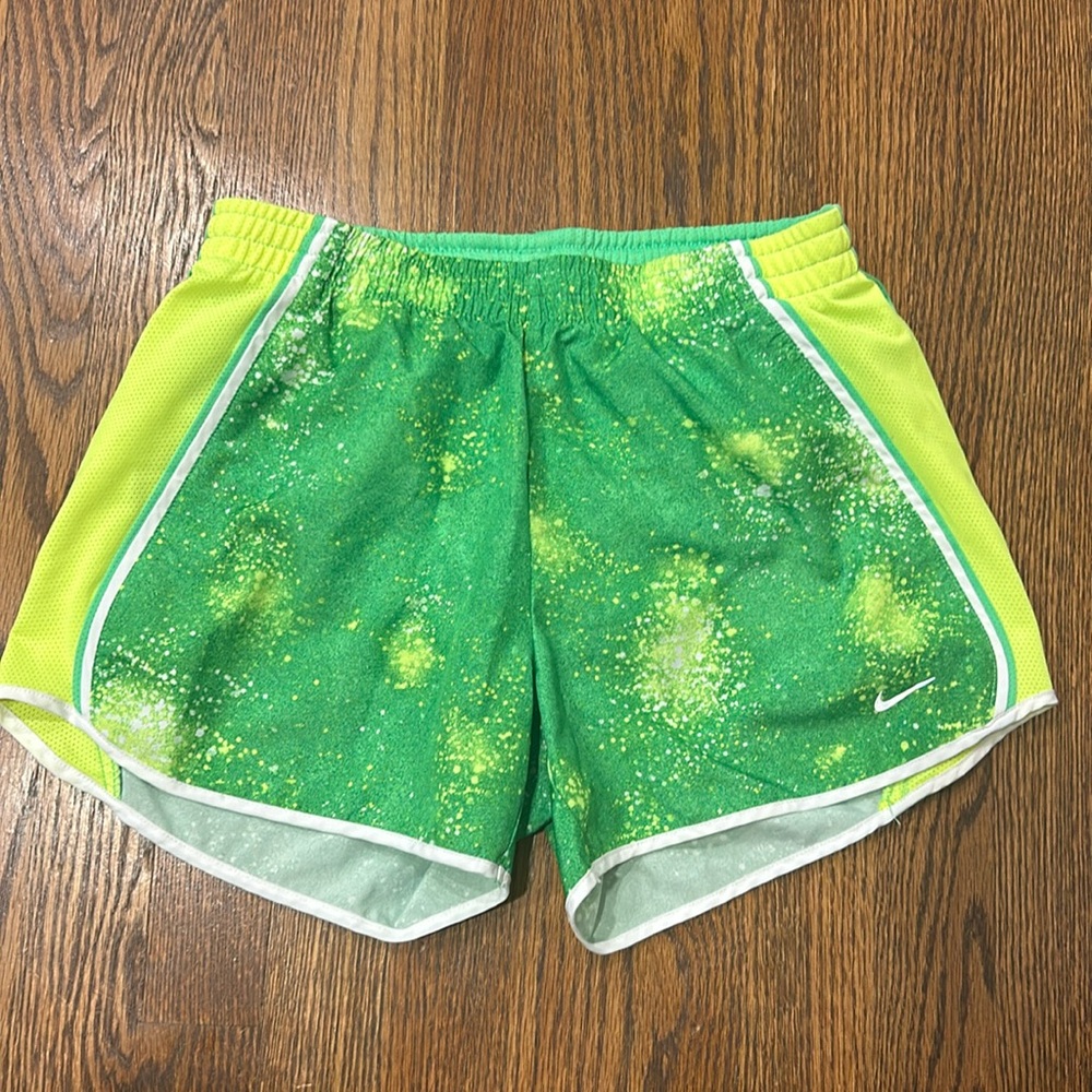 NIKE DRI - FIT Neon Green Abstract Running Shorts like new Activewear EUC Sz S